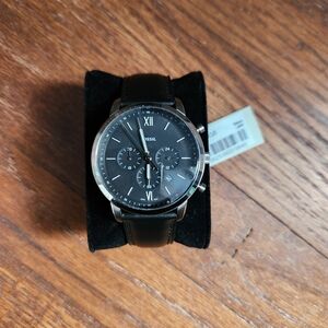 Fossil Black Dial Leather Watch